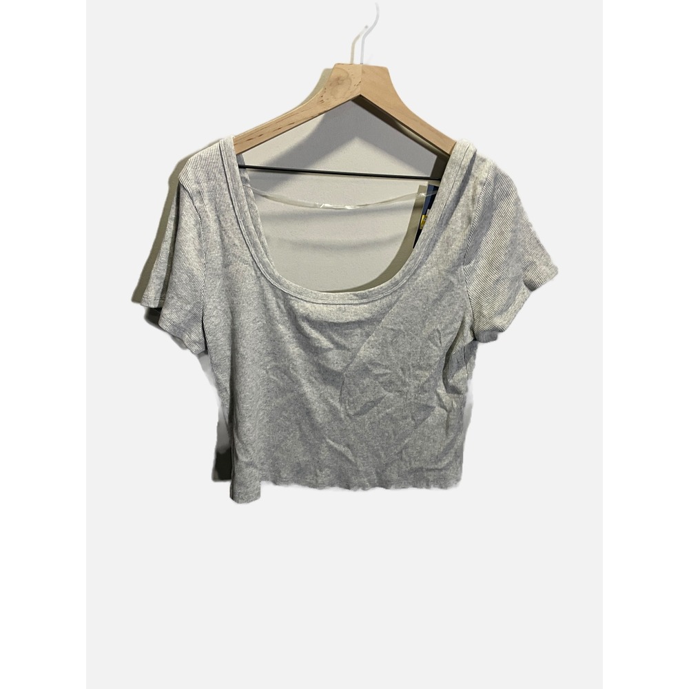 Universal‎ Thread Crop Top Women XL Gray Ribbed Scoop Neck Casual Basic Tee NWT